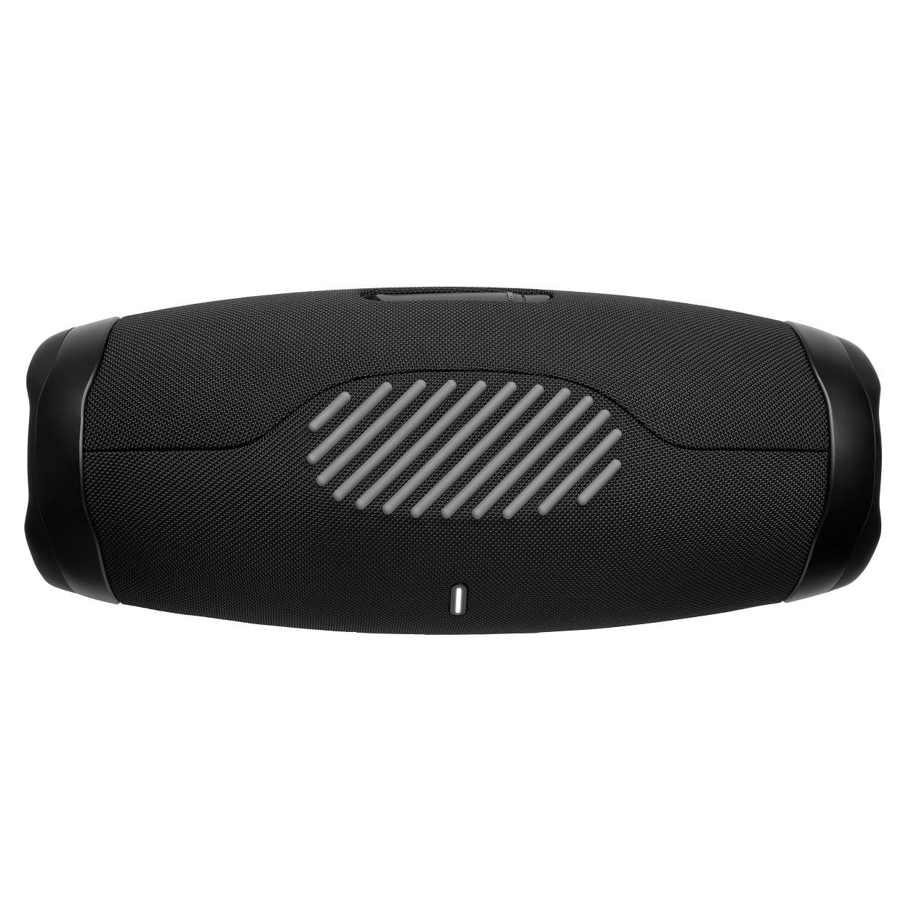 Schwarzer JBL-Lautsprecher mit grauem Gitter auf der Vorderseite. Weißer Hintergrund.
