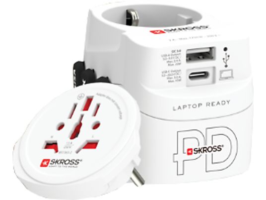 SKROSS World Travel Pro Light USB A/C 45 PD - Adaptateur de voyage (Blanc)