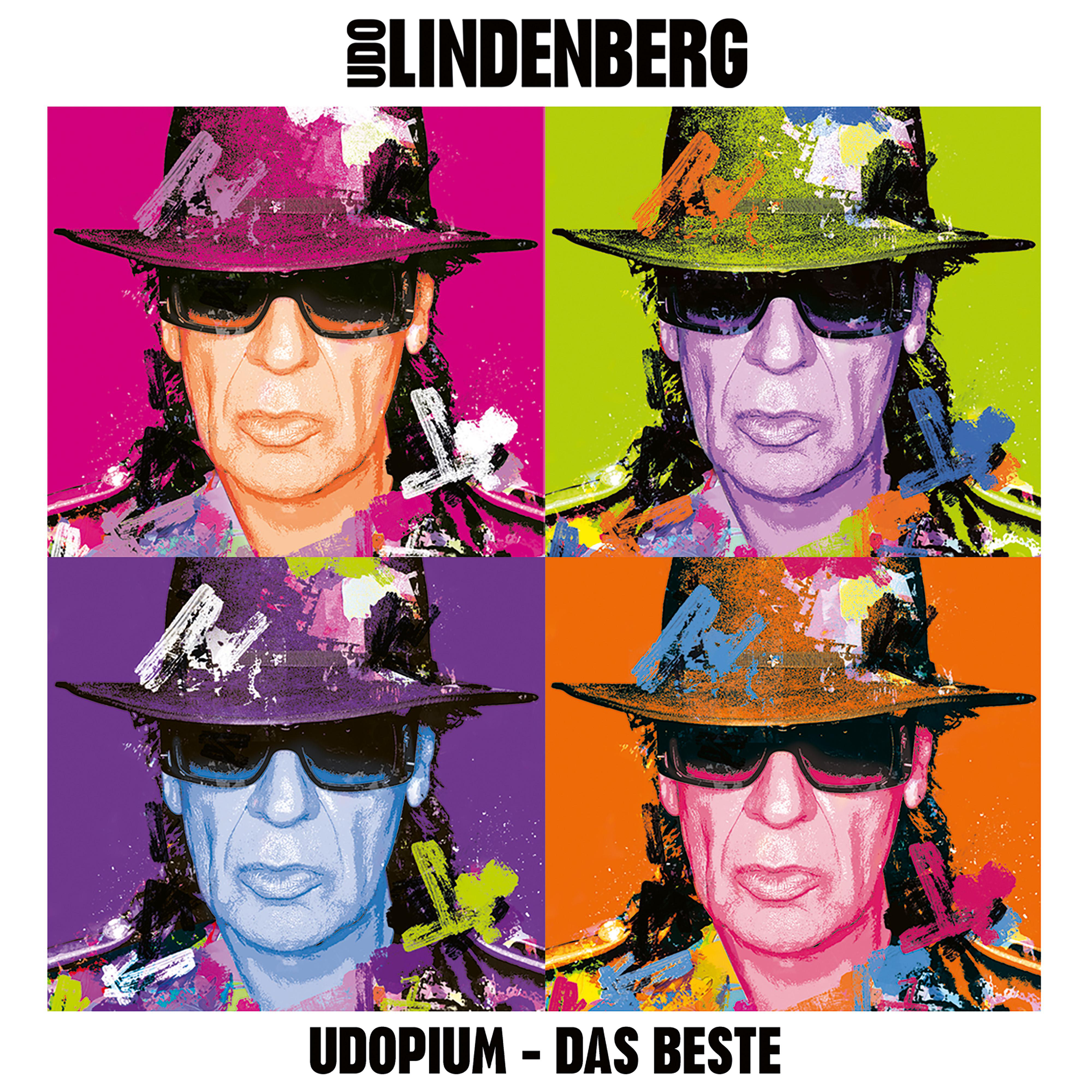 Albumcover: Vier farbenfrohe Porträts eines Mannes mit Hut und Sonnenbrille. Text: Udo Lindenberg.