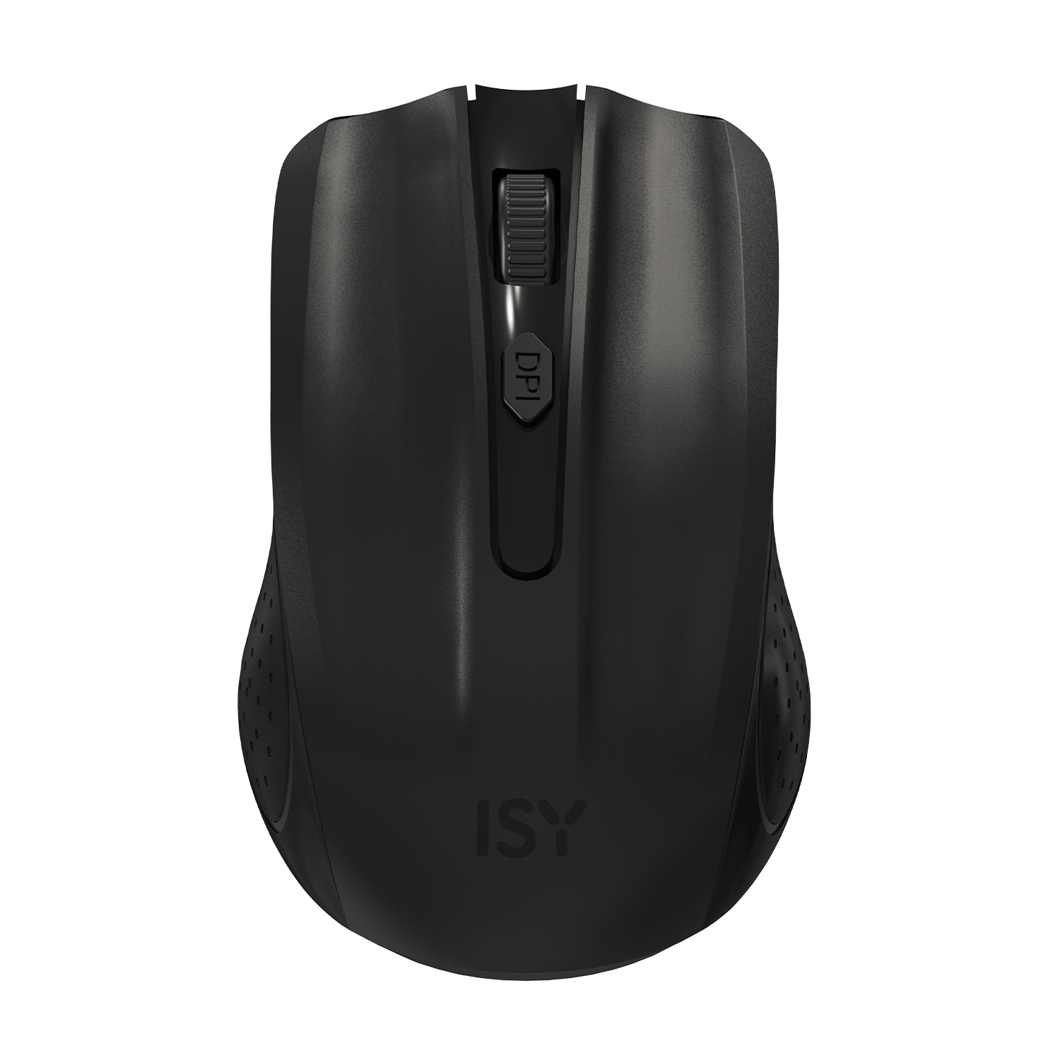 Mouse nero per computer con rotella e pulsante DPI. Logo ISY.