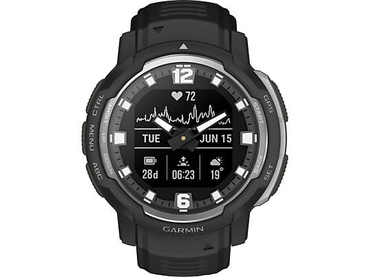 GARMIN Instinct Crossover - Standard Edition - Montre Smartwatch GPS hybride (135 - 230 mm, silicone, Noir/Argent)