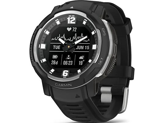 GARMIN Instinct Crossover - Standard Edition - Hybrid GPS-Smartwatch (135 - 230 mm, Silikon, Schwarz/Silber)