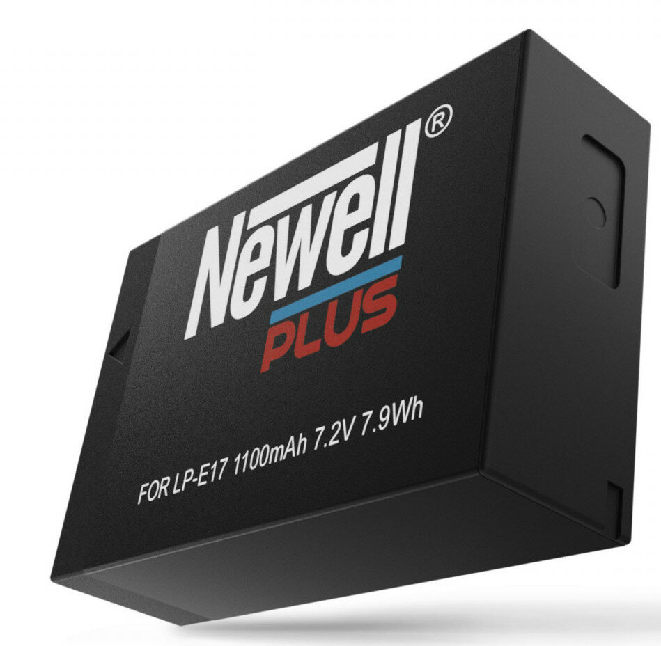 Czarny akumulator Newell Plus z białym tekstem.