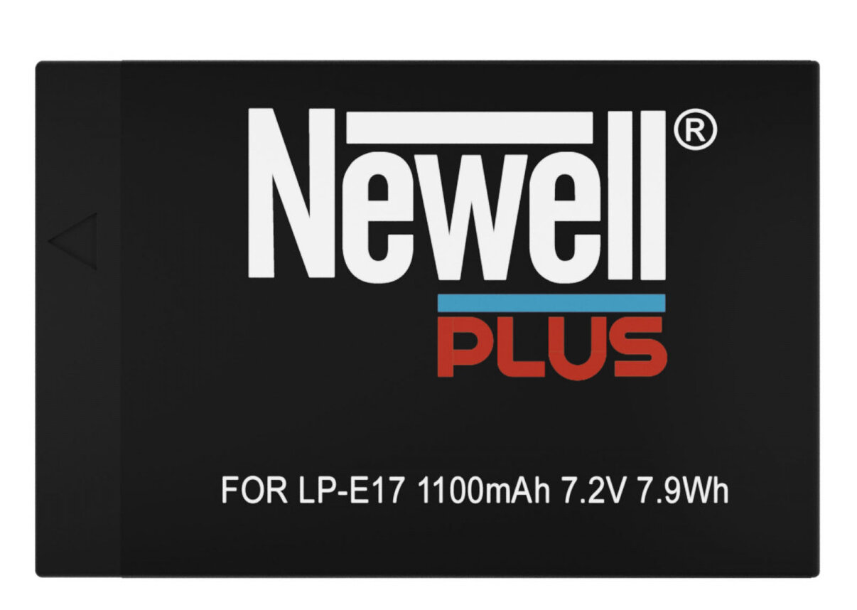 Czarny akumulator Newell Plus z białym tekstem i niebiesko-czerwonym logo, na białym tle.