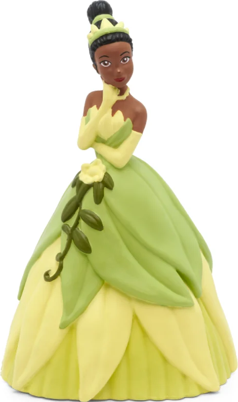 Eine Tiana-Figur in einem grün-gelben Kleid aus dem Disney-Film Küss den Frosch.