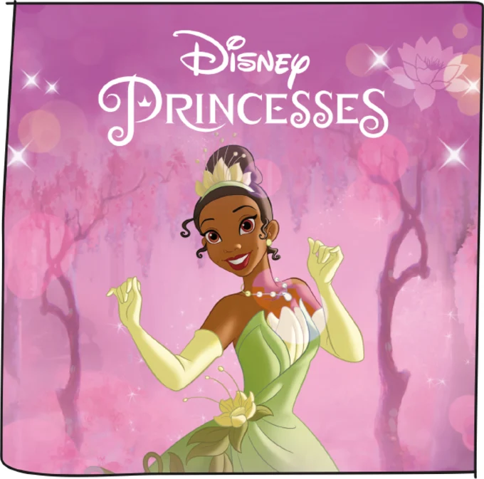 Das Cover eines Disney Prinzessinnen-Buches mit Prinzessin Tiana, die lächelt, mit rosa Hintergrund.