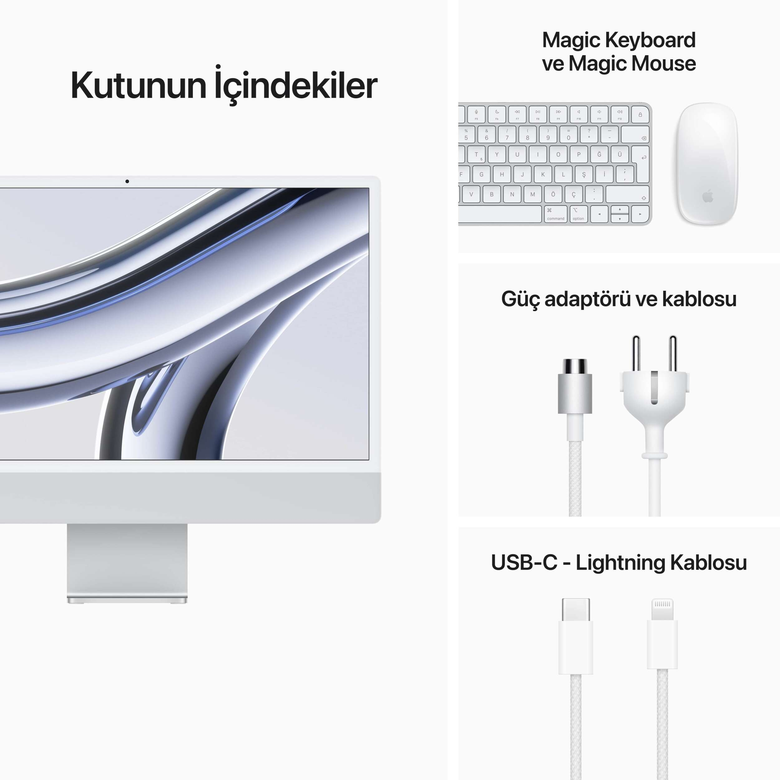 APPLE iMac 24 inc 4.5K M3 8CPU 8GPU 8GB 256GB Gümüş MQR93TU/A