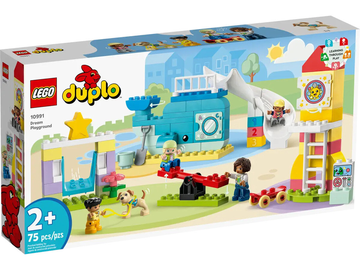 Pudełko Lego Duplo Dream Playground, przedstawiające scenę placu zabaw.