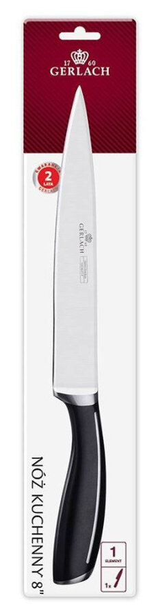 Nóż kuchenny Gerlach z czarną rękojeścią i srebrnym ostrzem.