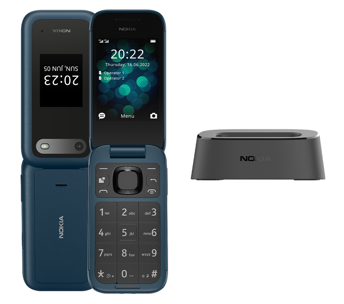 Telefon komórkowy NOKIA 2660 4G Flip Niebieski + stacja ładująca