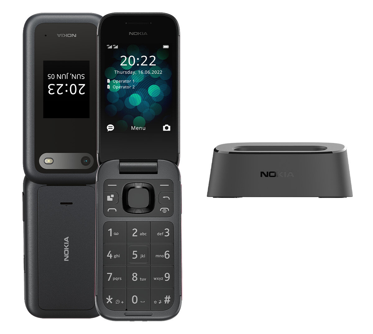 Telefon komórkowy NOKIA 2660 4G Flip Czarny + stacja ładująca