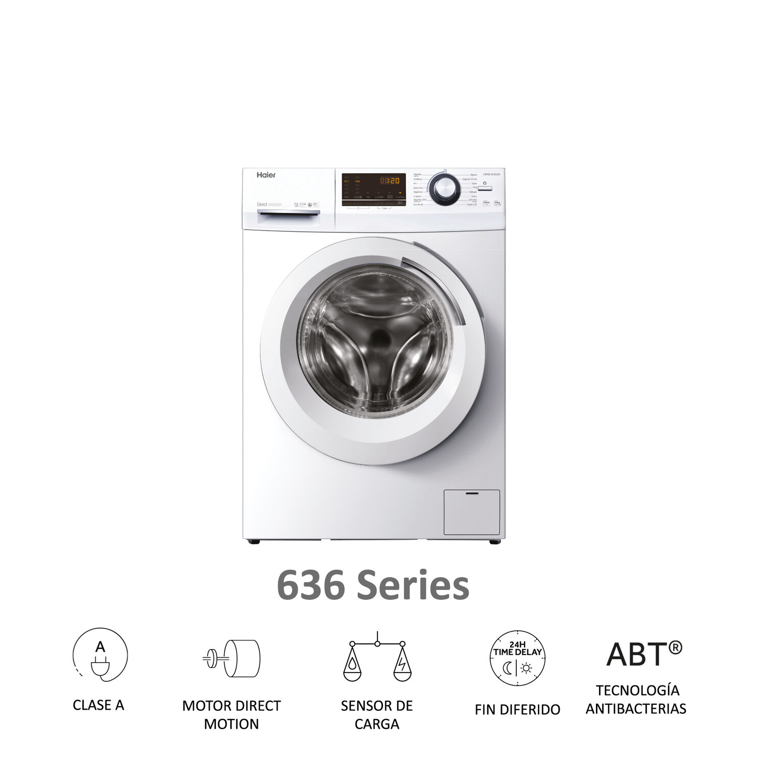 Lavadora Haier blanca de la Serie 636.