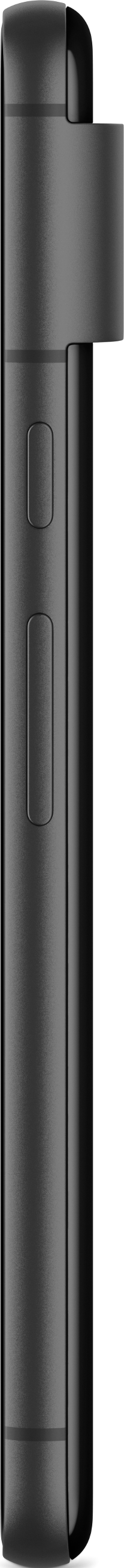 Schwarze Telefonseitenansicht mit Knöpfen und einem erhöhten Rand.