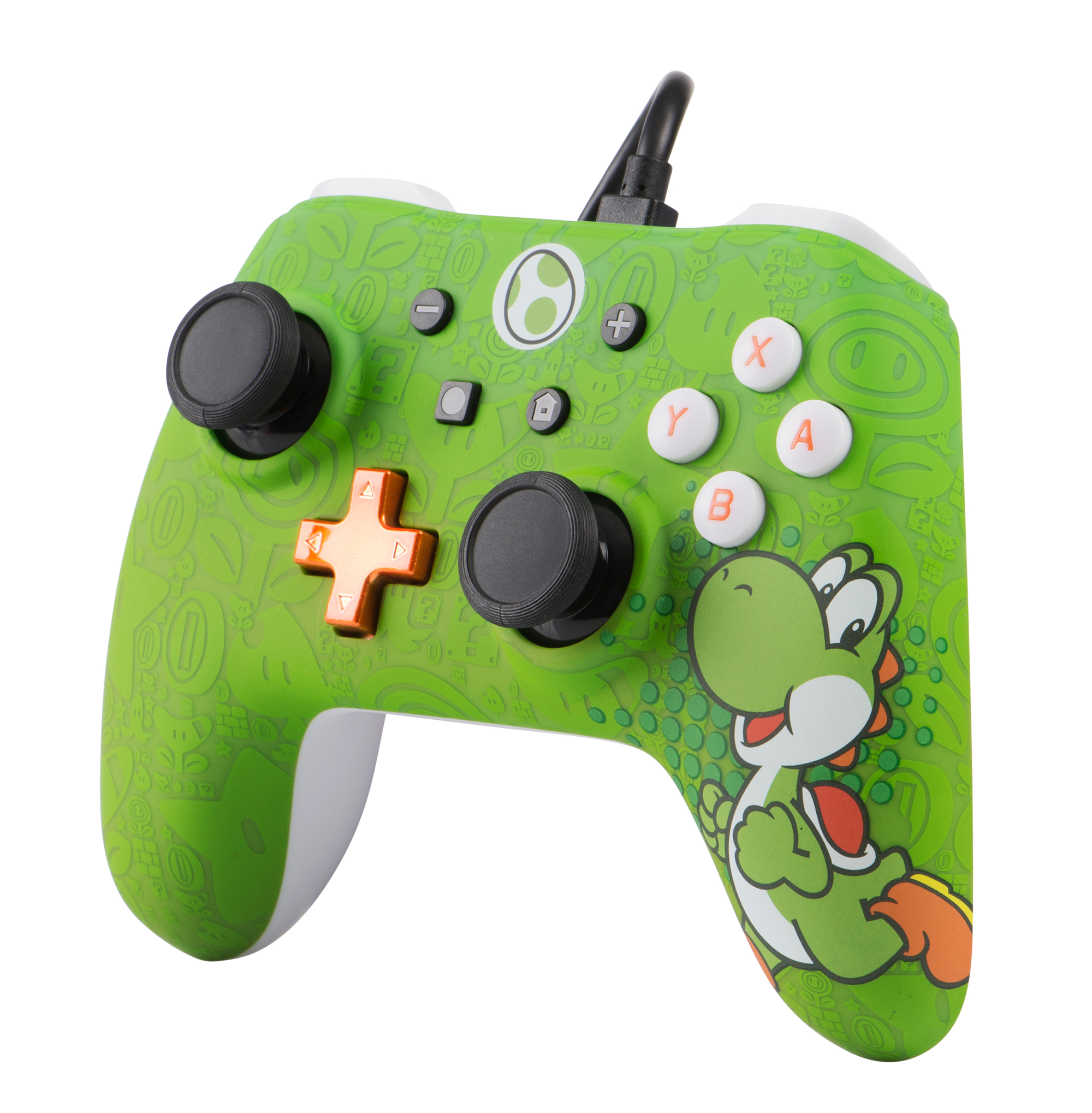 Grüner Yoshi Nintendo Switch Controller mit Knöpfen und Yoshi-Grafik.