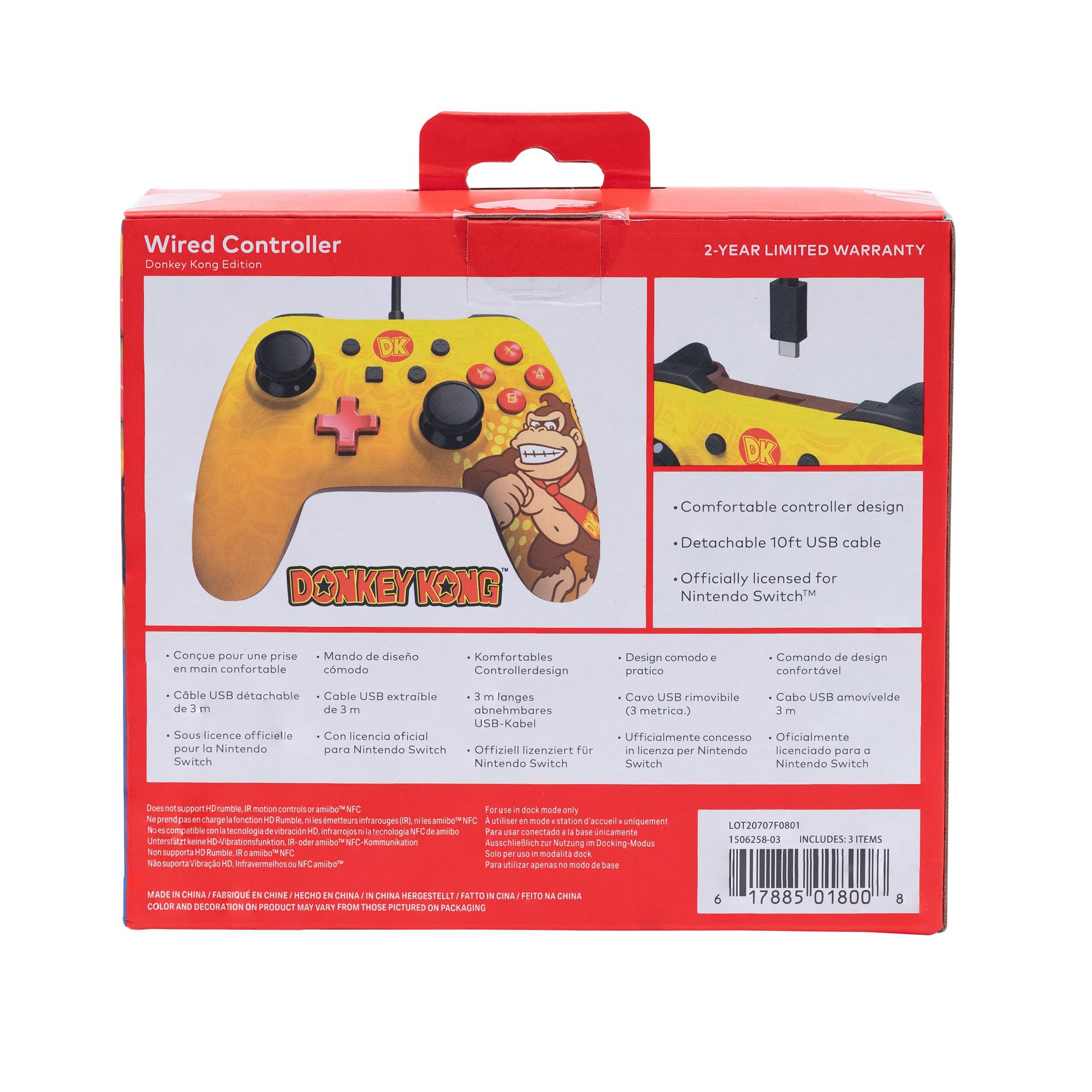 Donkey Kong kabelgebundene Controller-Box mit Spielgrafiken und Text.