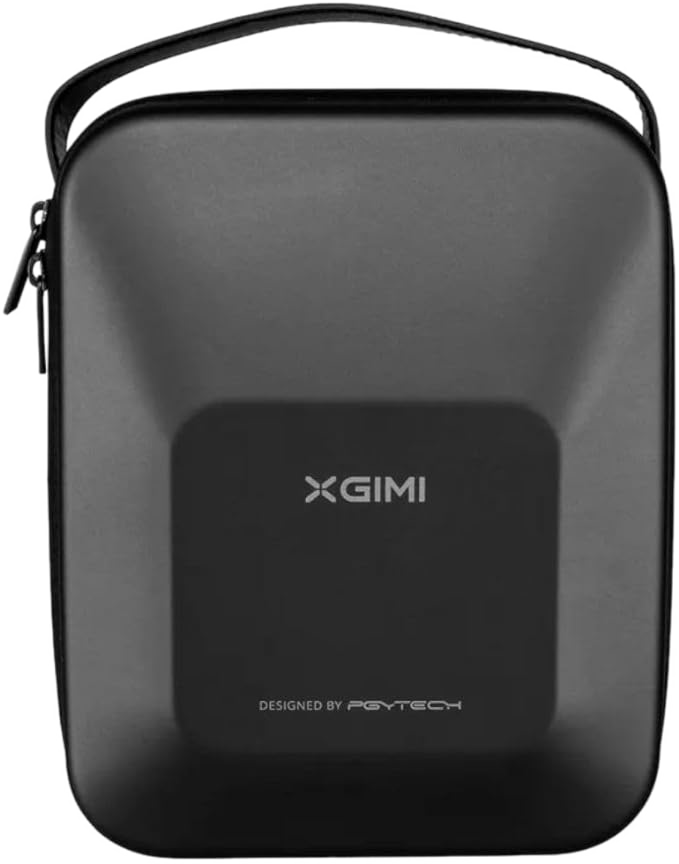 Étui de transport XGIMI noir avec une poignée et les mots 'Designed by Pgytech'.