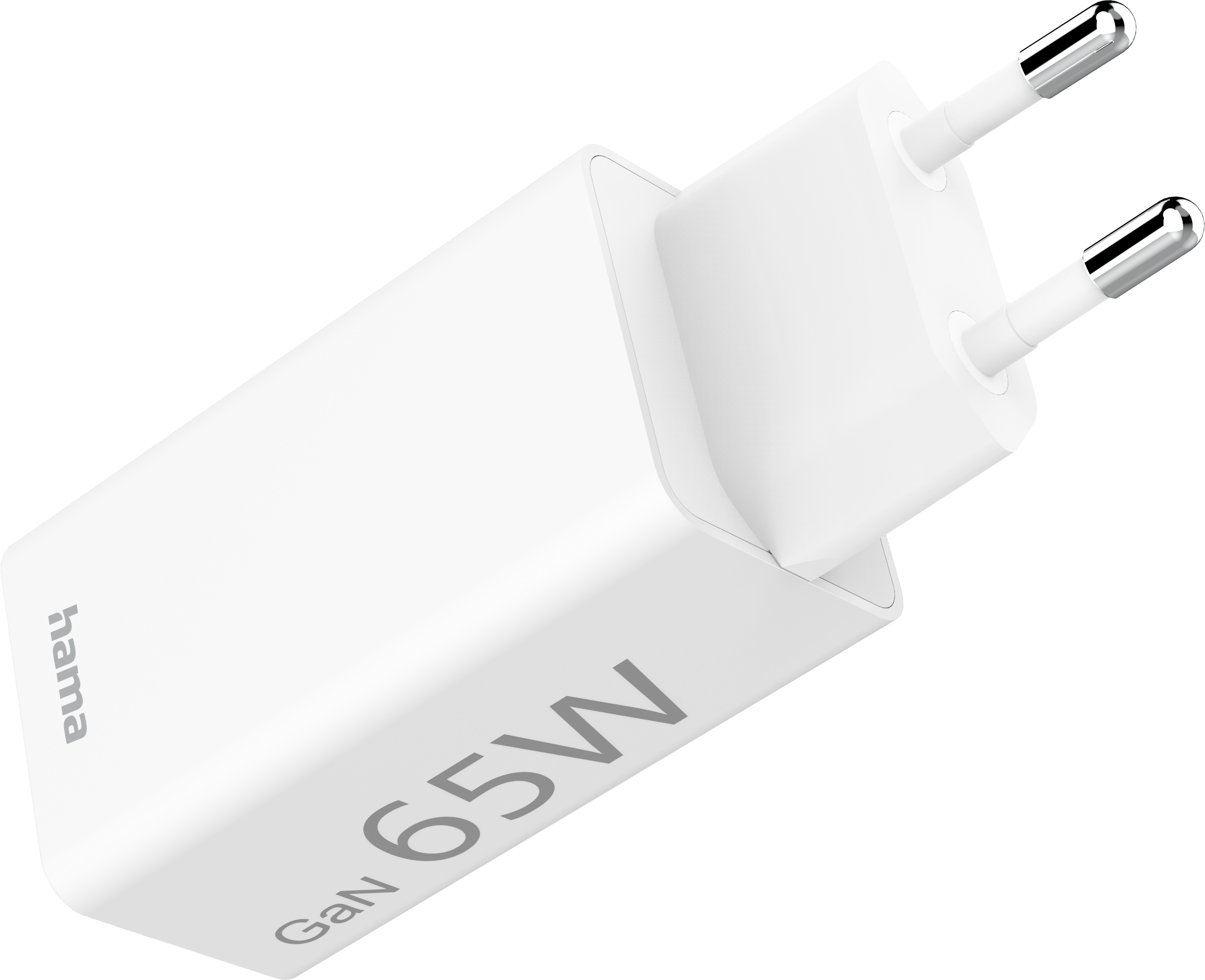 Caricatore GaN 65W bianco con due spine.