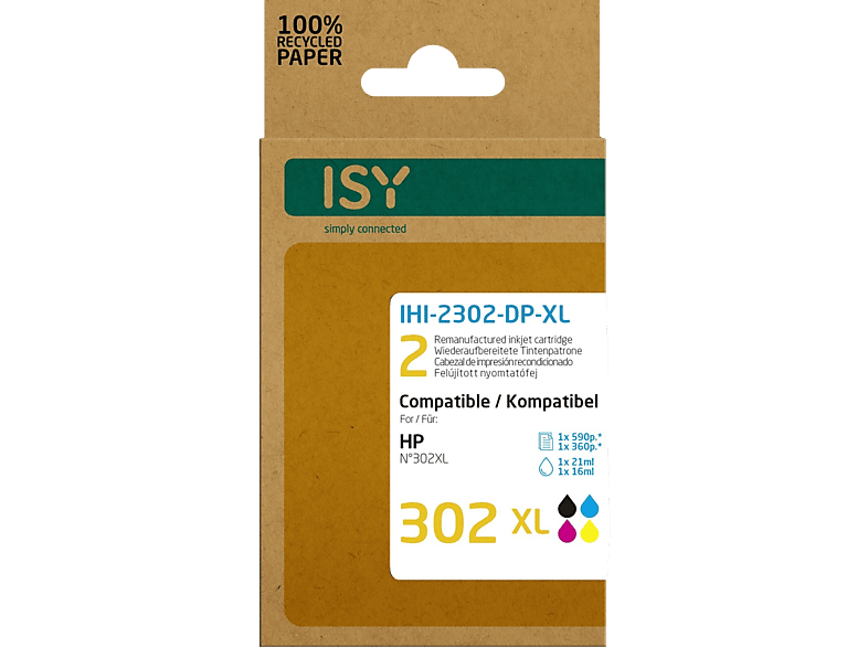 ISY 302xl Zwart En Cyaan / Magenta Geel Duopack