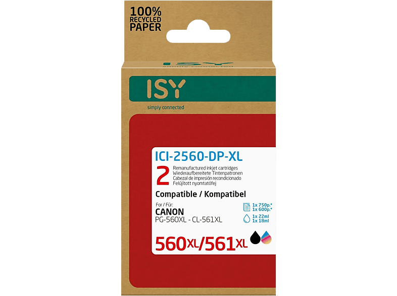 ISY 560xl Zwart + 561xl Cyaan / Magenta Geel Duopack