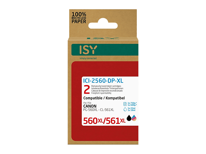 ISY Multipack Canon PG-560XL Noir + CL-561XL Couleur