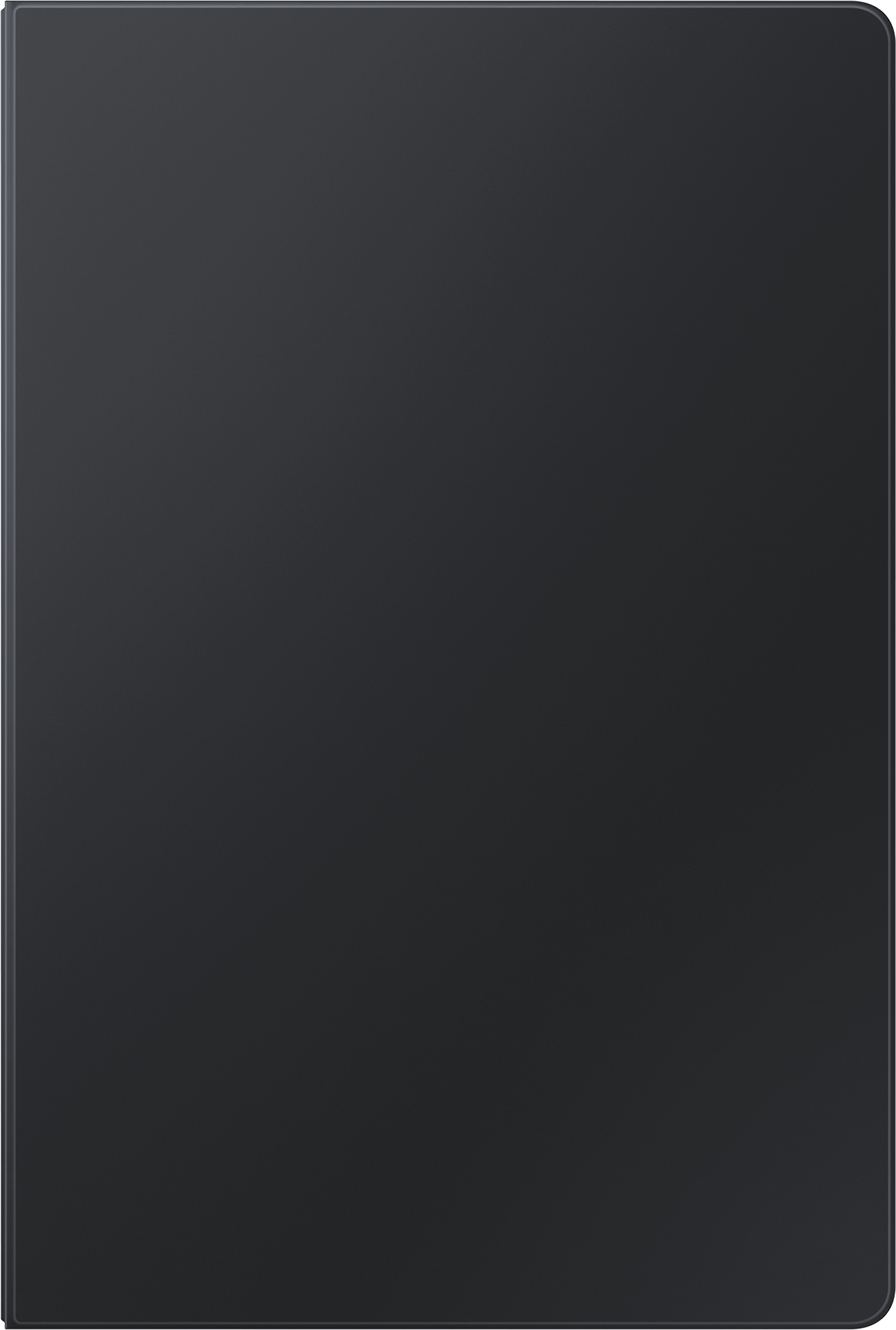 Tablette noire, l'écran est éteint et noir. Rectangulaire avec des coins arrondis.