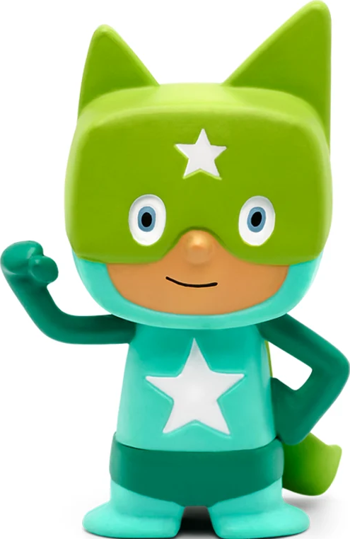 Eine grüne und blaue Superheldenfigur mit einem Stern auf der Brust.