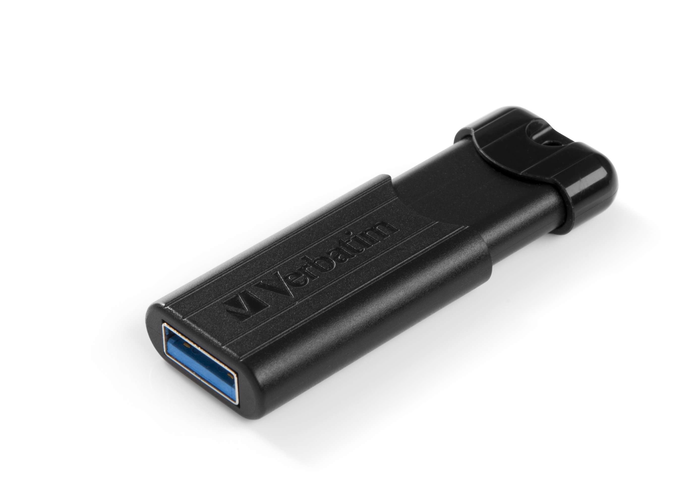 Ein schwarzer Verbatim USB-Stick mit dem Verbatim-Logo.