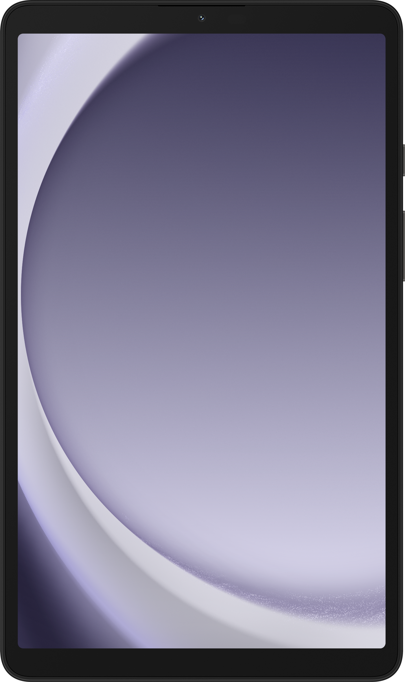 Ein Tablet, schwarzer Rahmen mit einem violett-weißen Farbverlaufshintergrund.