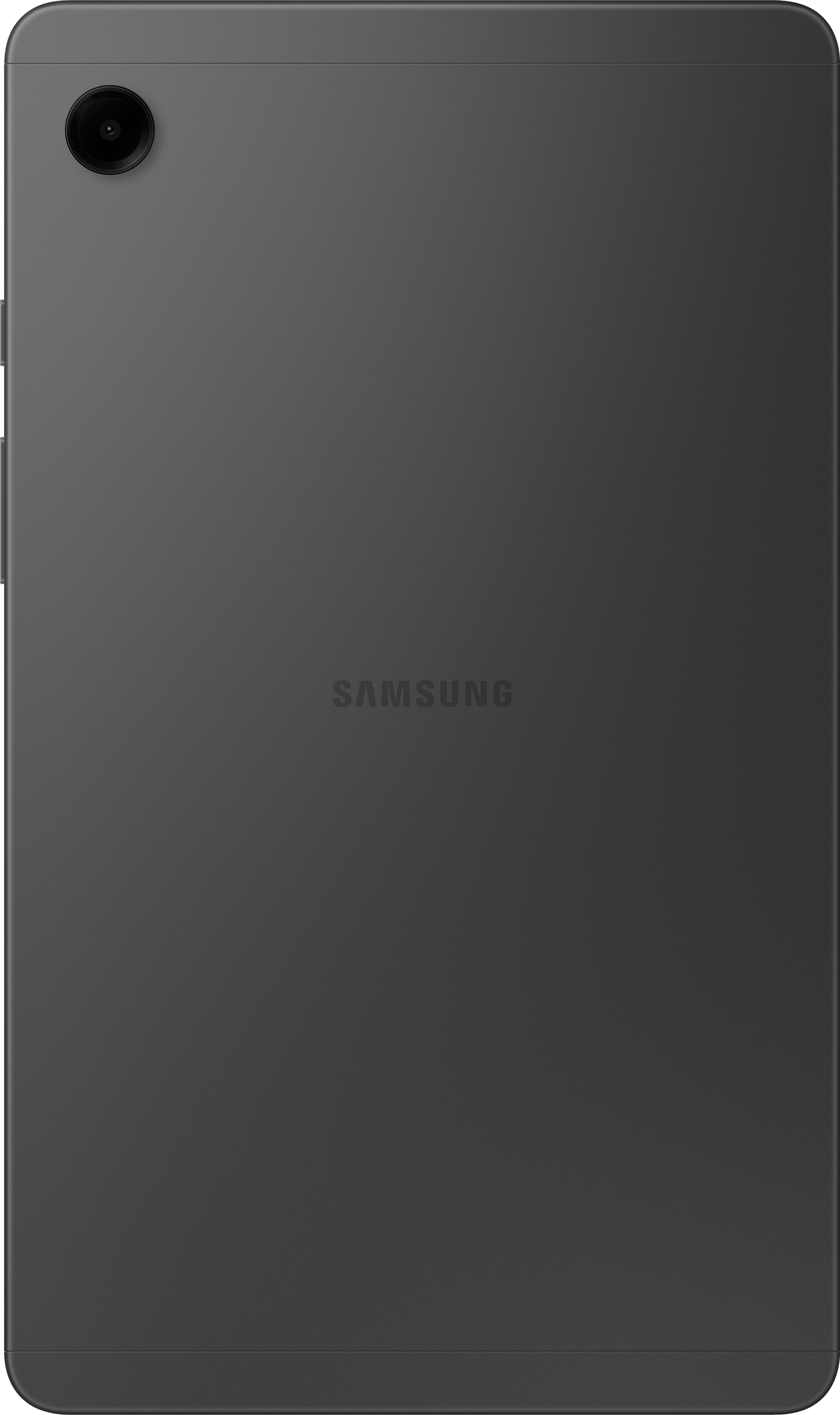 Rückseite eines grauen Tablets mit Kamera und SAMSUNG-Logo.
