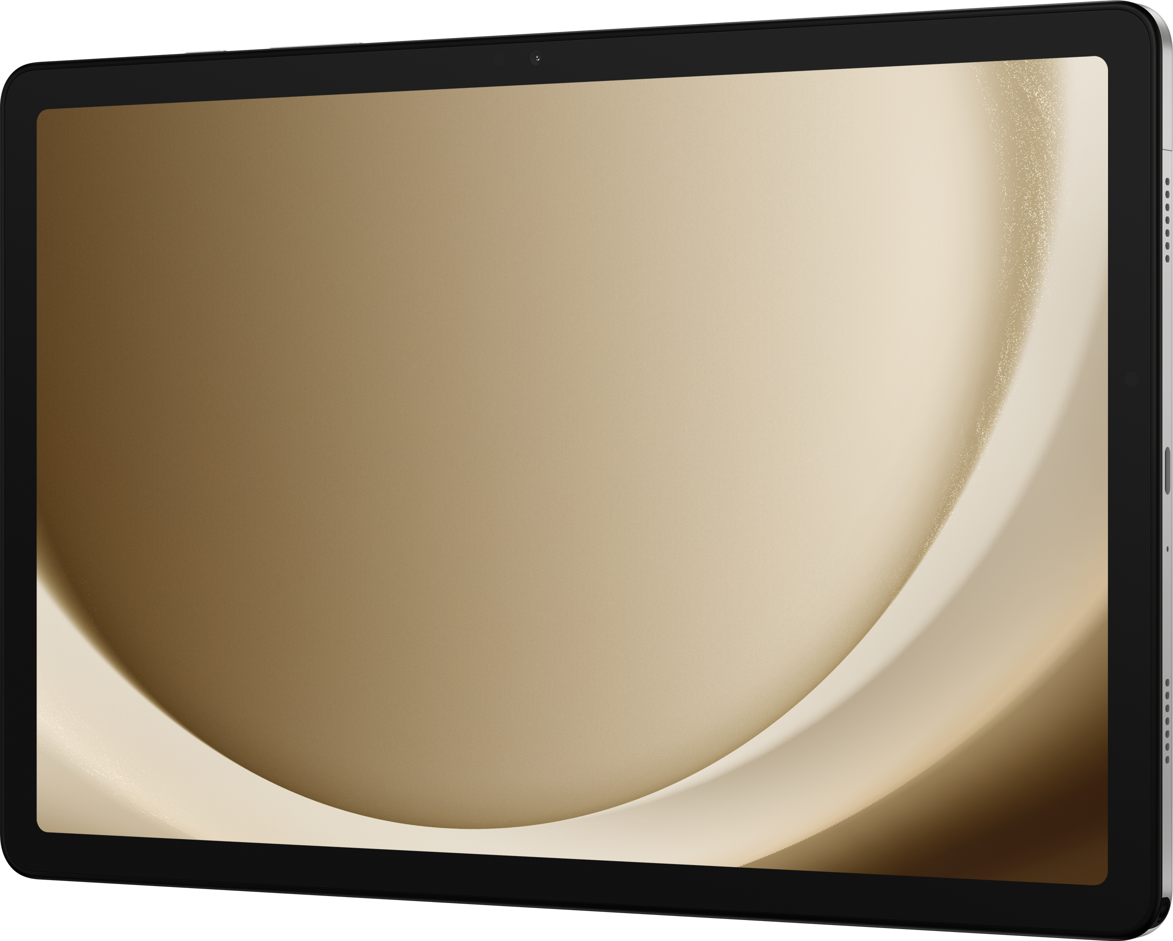 Tablet mit goldfarbenem Bildschirm und schwarzem Rahmen.