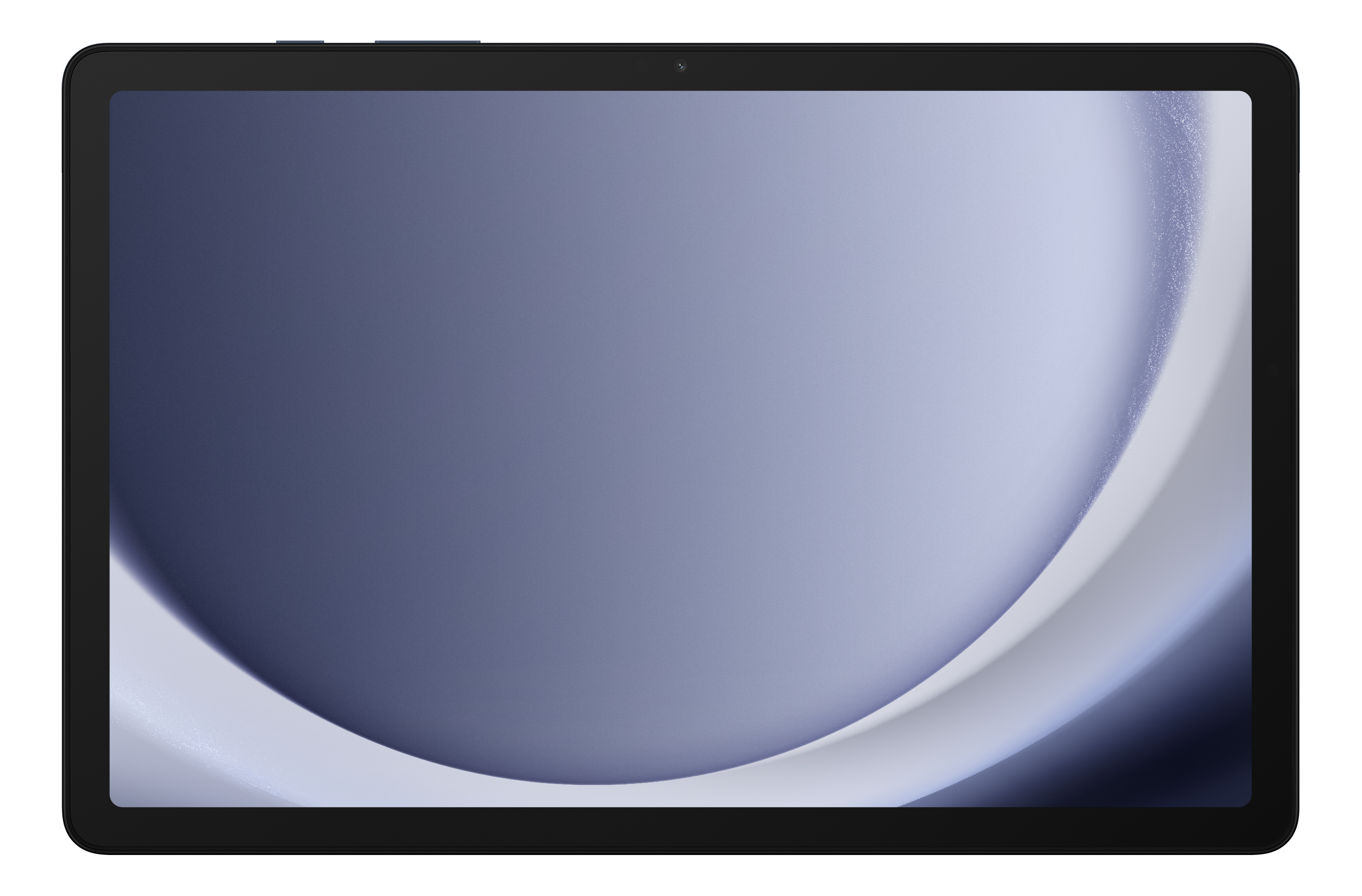 Ein Tablet mit schwarzem Rahmen. Der Bildschirm zeigt einen Farbverlauf von Blau und Weiß.