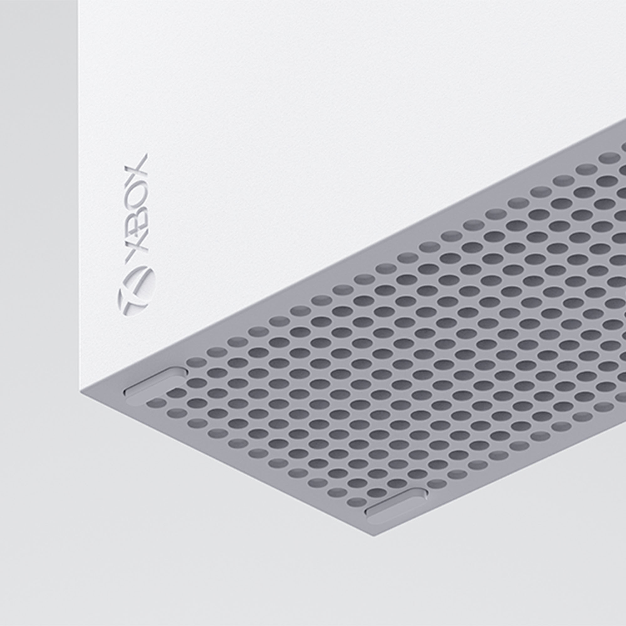Beyaz Xbox Series S oyun konsolu havalandırması.