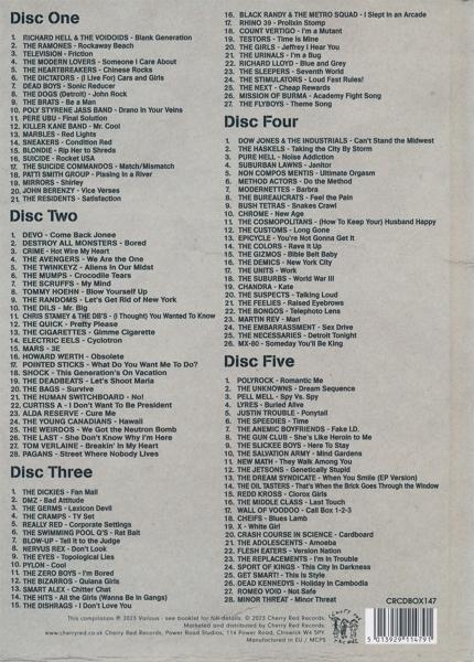 CD-Cover mit Titellisten. Schwarzer Text auf beigem Hintergrund, mehrere Discs.