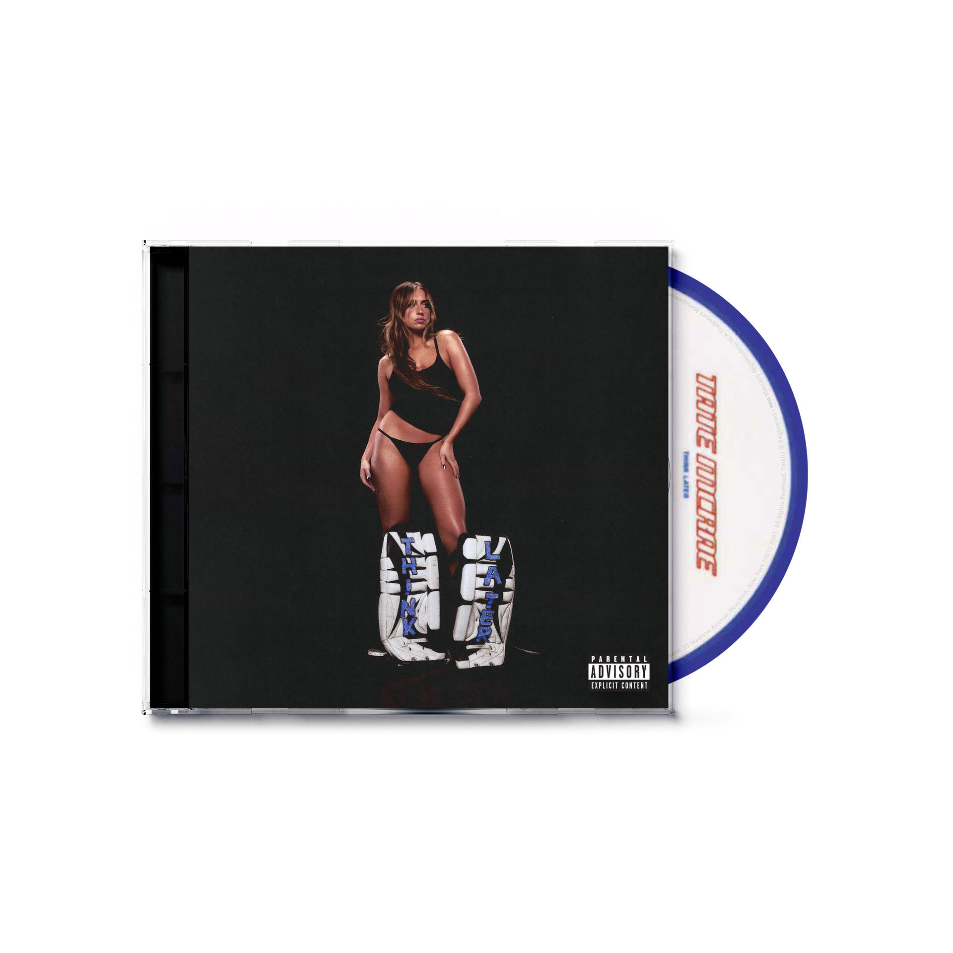 Albumcover: Frau in Bikini und Hockeyausrüstung auf schwarzem Hintergrund. CD ist sichtbar.
