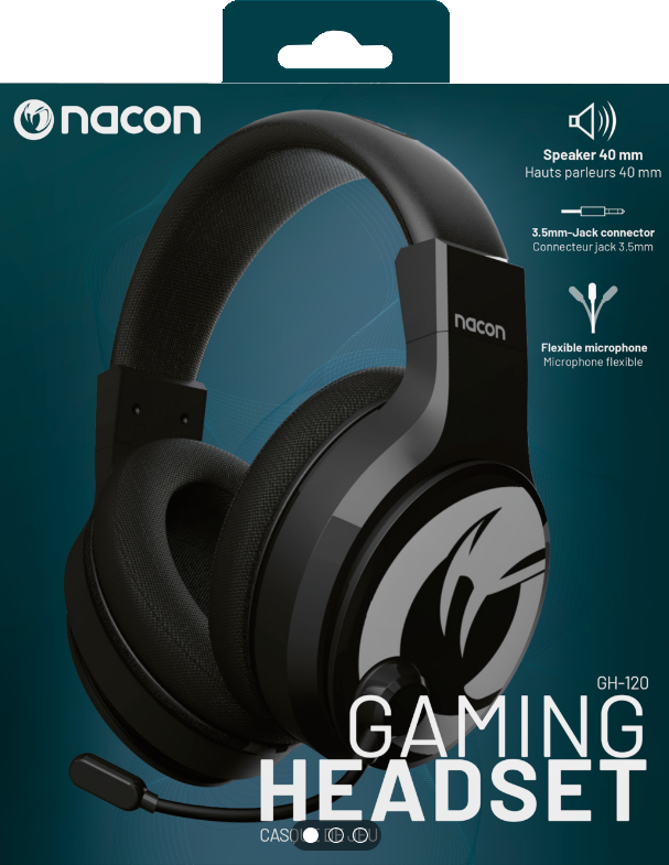 Schwarz-graues Gaming-Headset vor blauem Hintergrund, Produktaufnahme.