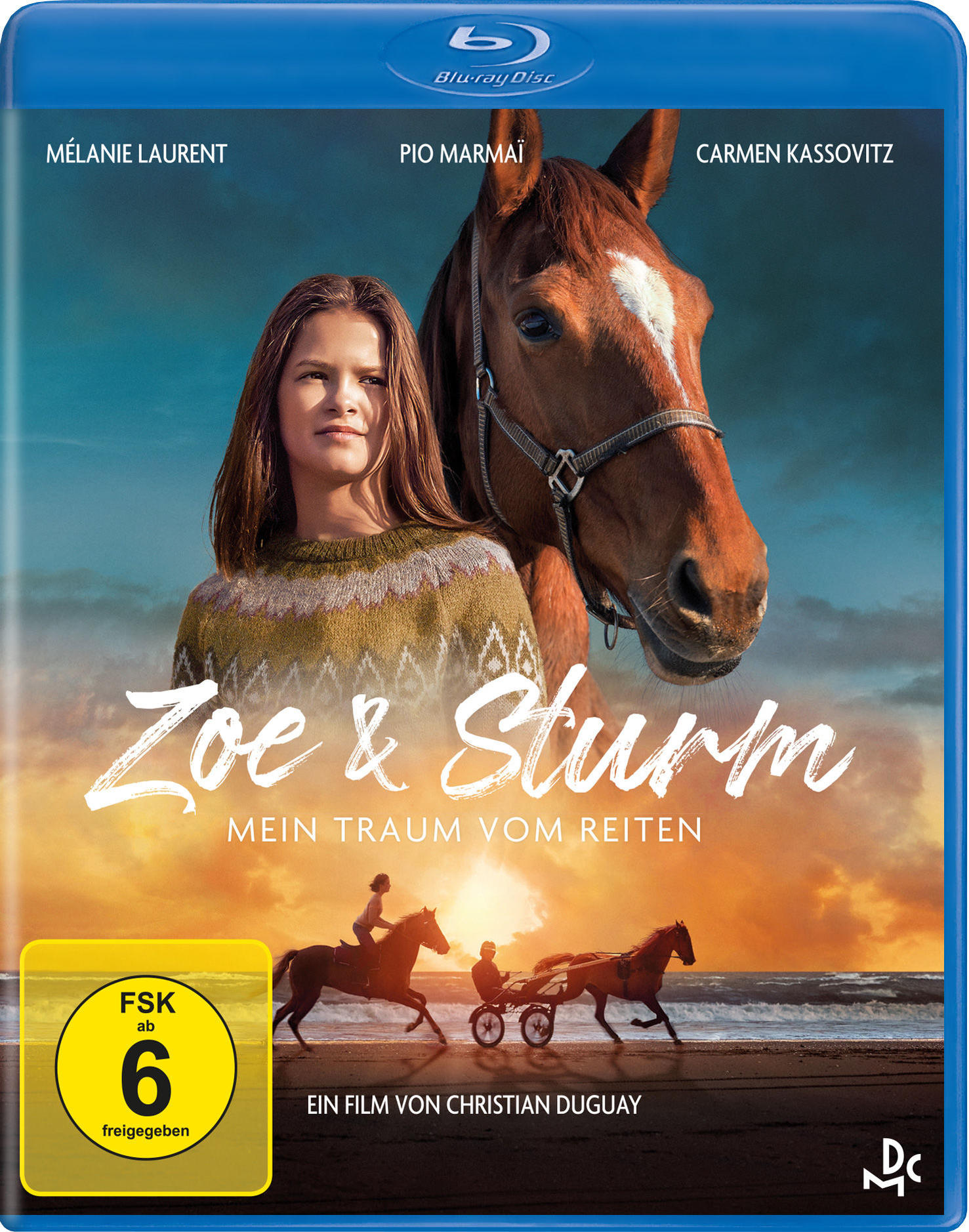 Blu-ray-Cover für "Zoe & Sturm". Ein Mädchen und ein Pferd sind die Hauptmotive.