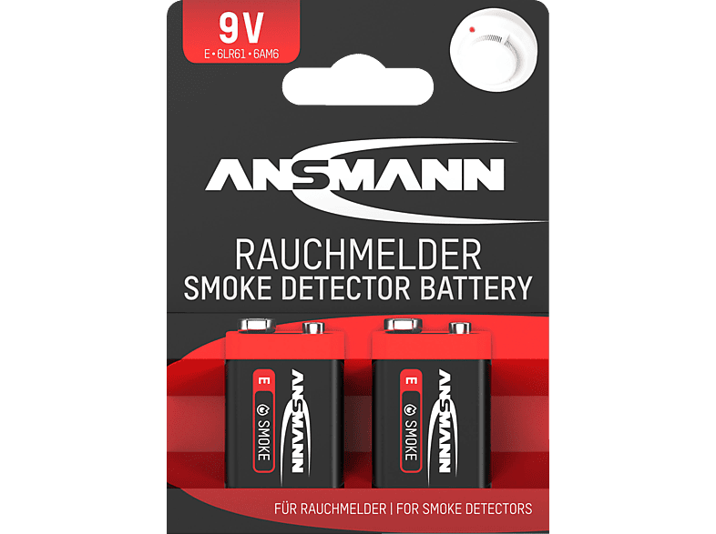 Ansmann Alkaline für Rauchmelder 9V-Block, 2er-Pack; Batterie