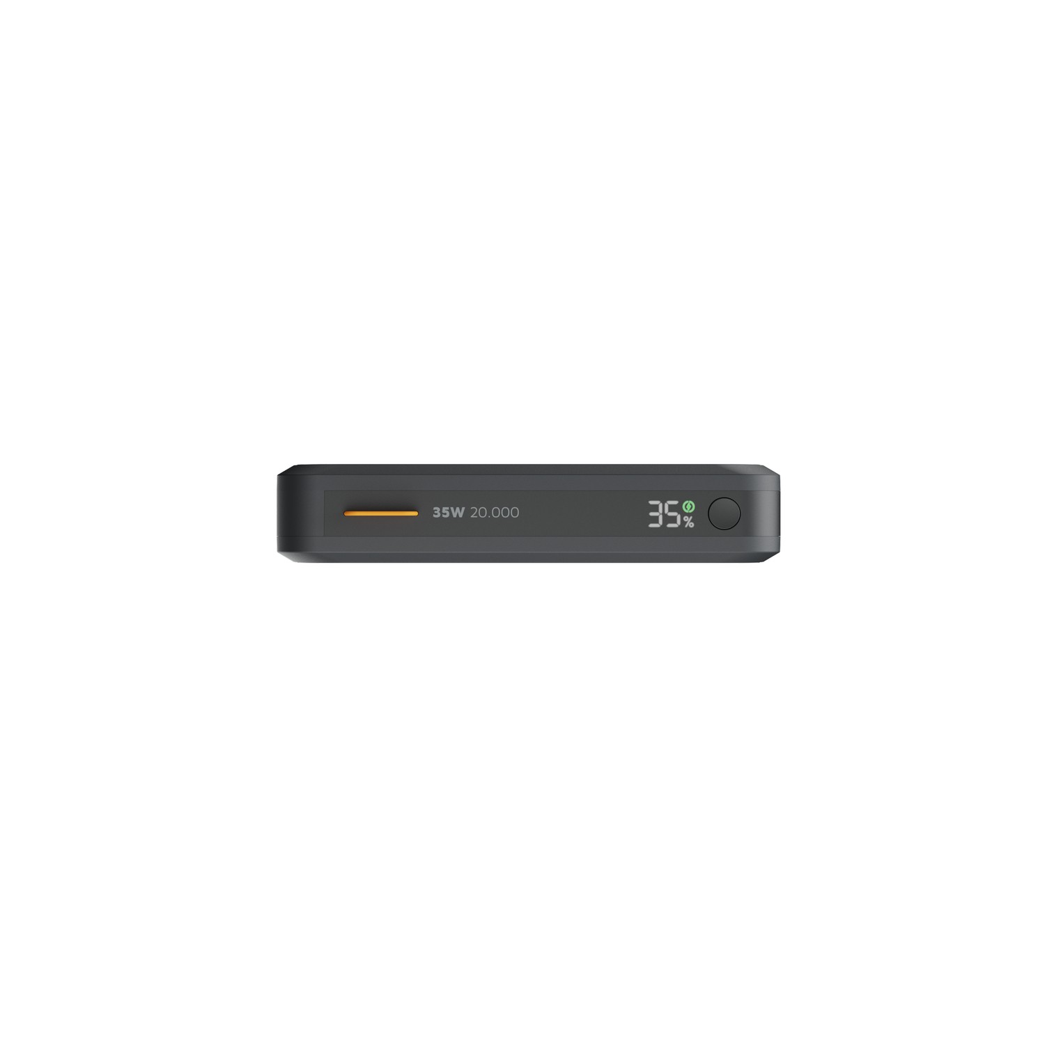 Batterie externe noire avec un affichage numérique indiquant 35% de charge.