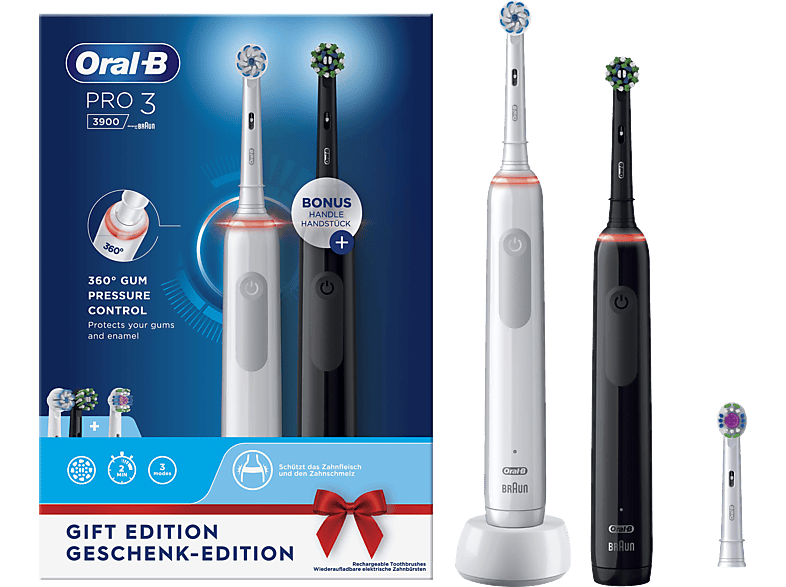 ORAL-B Pro 3-3900 n DUO Elektrische Zahnbürste Black + White online kaufen  | MediaMarkt