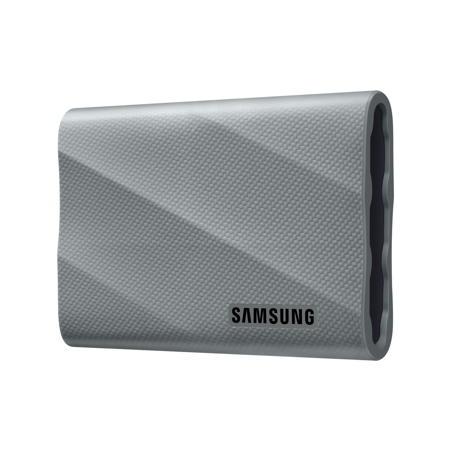 Disque dur portable gris avec le logo Samsung.
