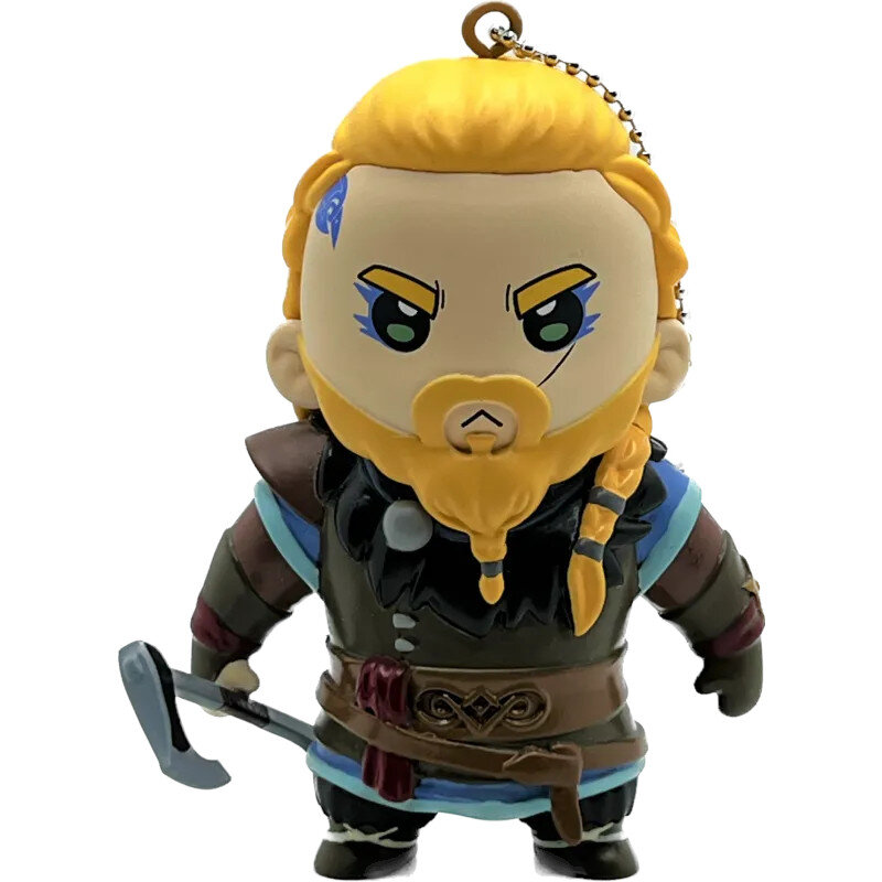 Kreskówkowa figurka wikinga trzymającego topór.