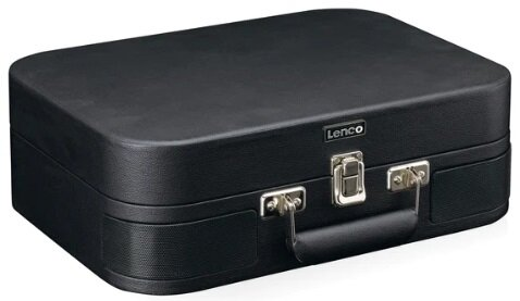 Czarna walizka Lenco z uchwytem i metalową klamrą, na białym tle.