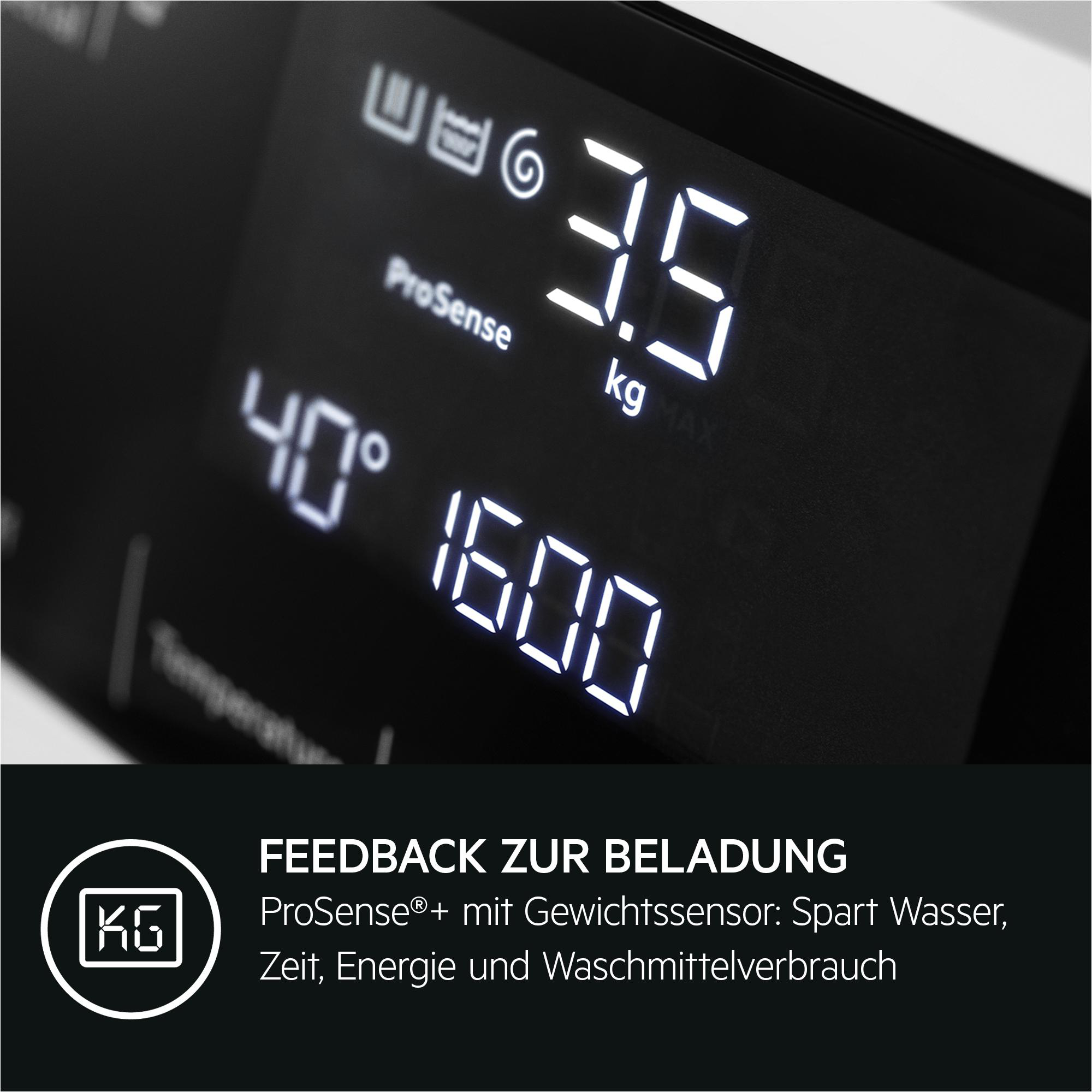 Waschmaschinenanzeige mit Gewicht 3,5 kg, Temperatur 40 Grad und Geschwindigkeit 1600.