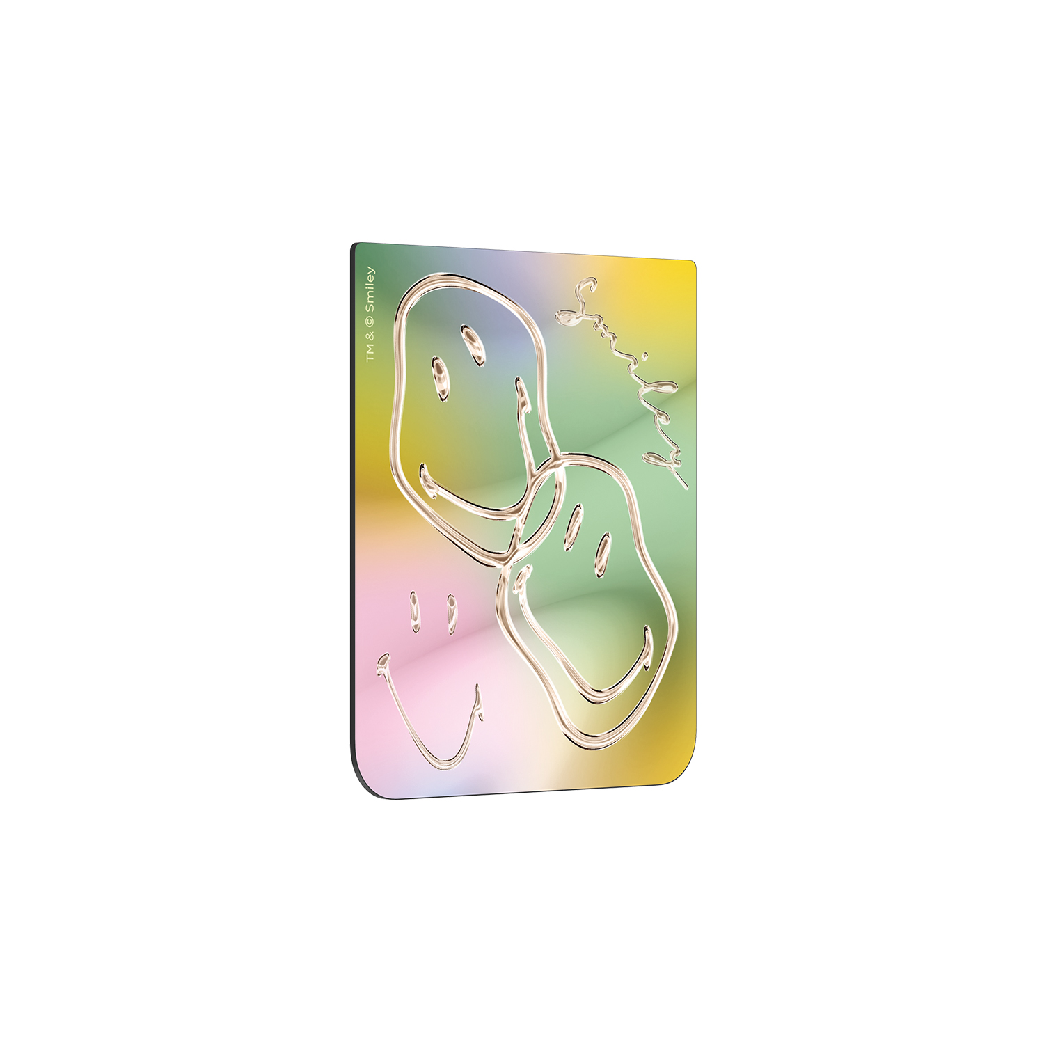 Diseño de cara sonriente sobre un fondo degradado colorido, con efecto 3D.