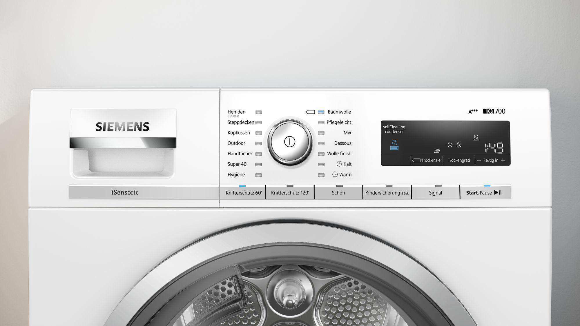 SIEMENS WT47W5W0 Wärmepumpentrockner iQ700 (8 kg, A+++, Weiß)