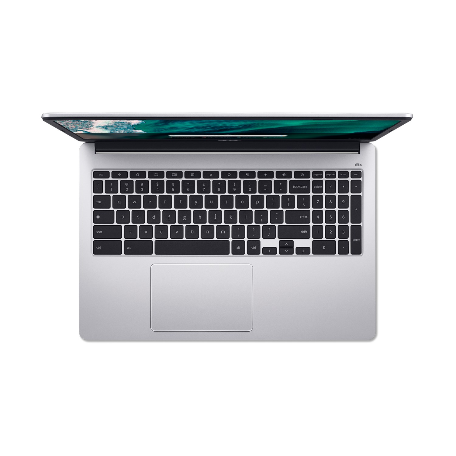 Laptop from above. Keyboard visible. White background.