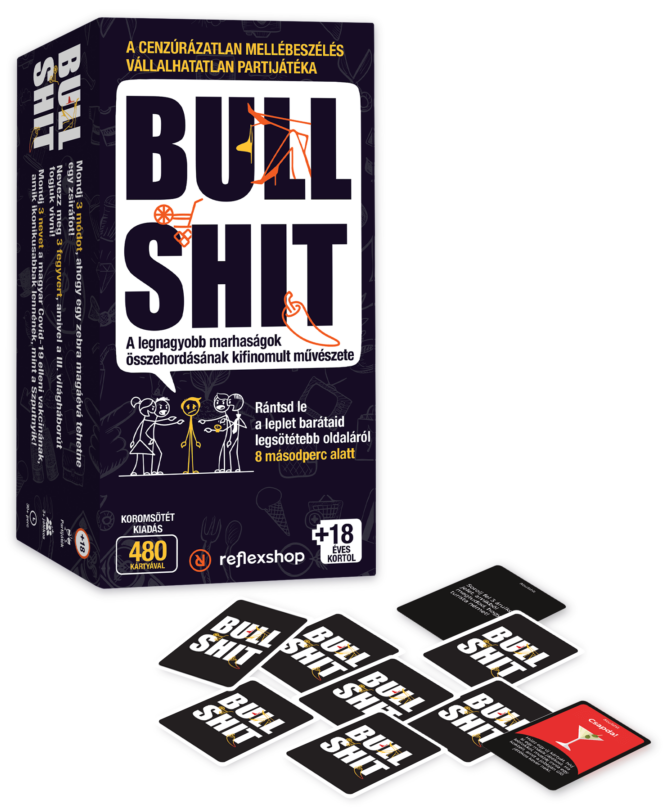 A "BULL SHIT" kártyajáték doboza kártyákkal az alján.