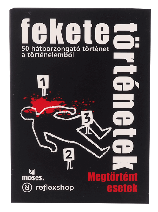 Fekete könyvborító fehér testkörvonallal, vércseppekkel és számozással.