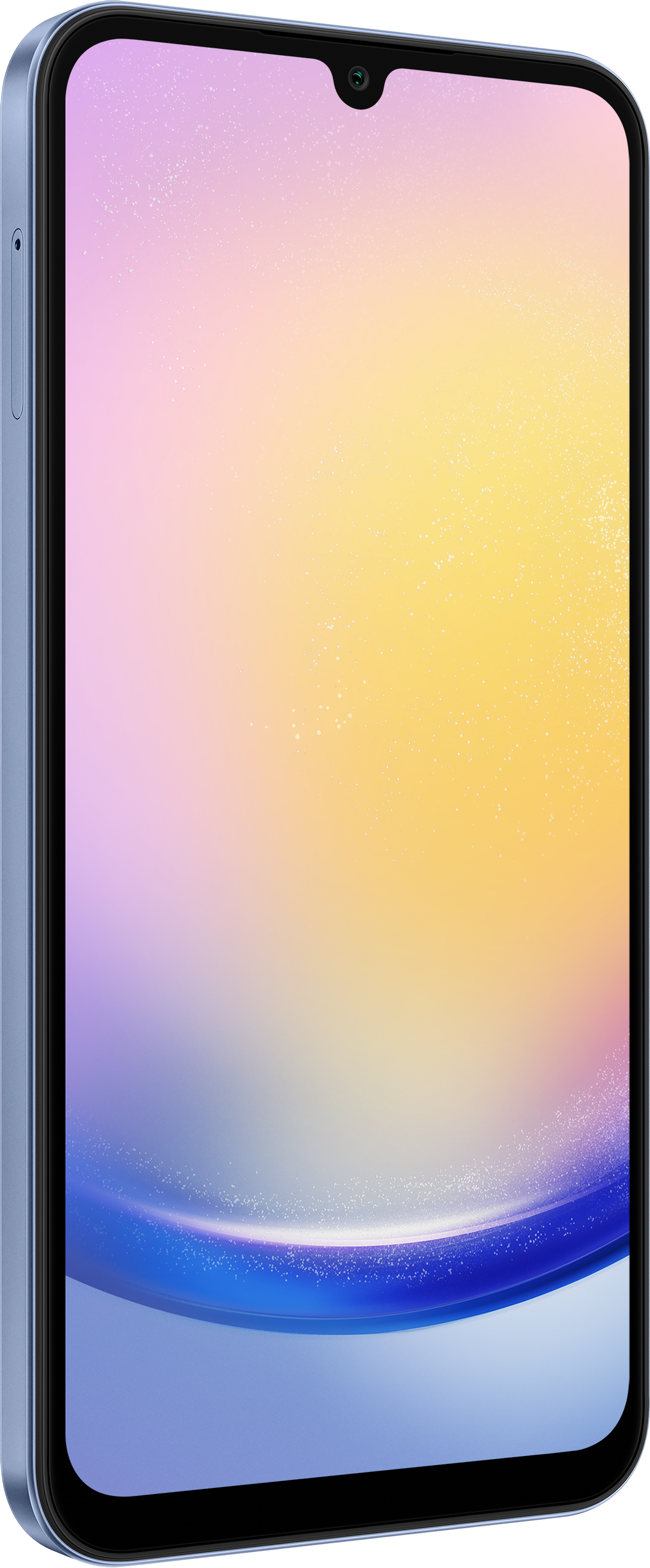 Ein blaues Smartphone mit einer Waterdrop-Notch-Kamera.