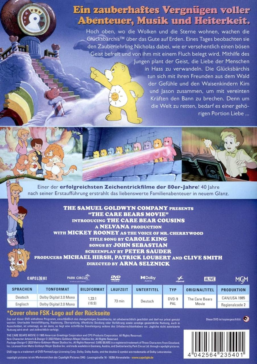 DVD-Hülle für „The Care Bears Movie“ mit Zeichentrickfiguren.